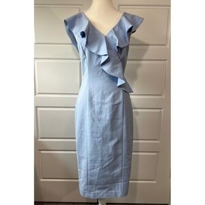 Gianni Bini Ruffle Sheath Dress V-Neck Sleeveless‎ Fitted Blue Size 4